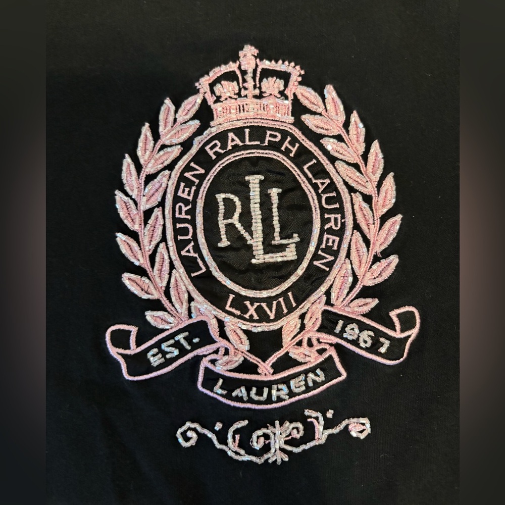 Lauren Ralph Lauren Black Top with Pink Embroidery